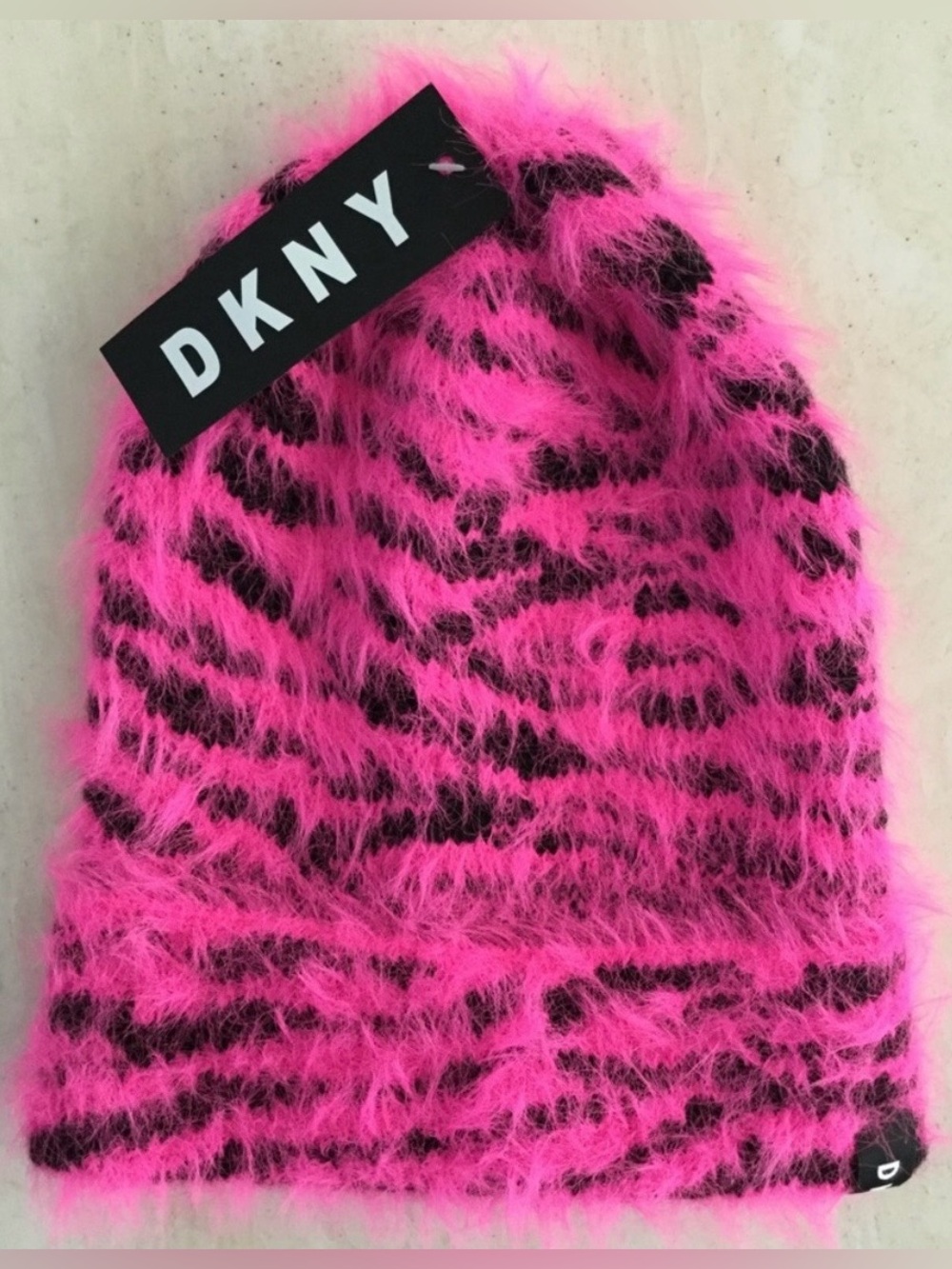 DKNY Hat Women’s Leopard Pink & Black Winter Donna Karan New York Beanie New